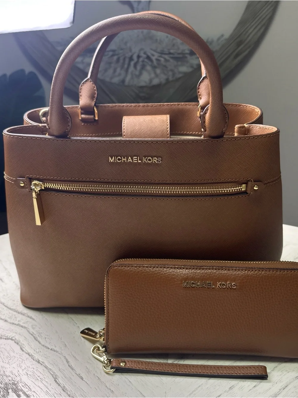 Michael Kors Brown Saffiano Satchel with Matching Wallet